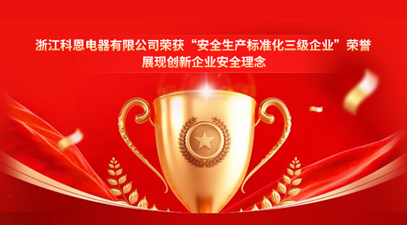 浙江科恩電器有限公司榮獲“安全生產(chǎn)標(biāo)準(zhǔn)化三級(jí)企業(yè)”榮譽(yù)，展現(xiàn)創(chuàng)新企業(yè)安全理念！